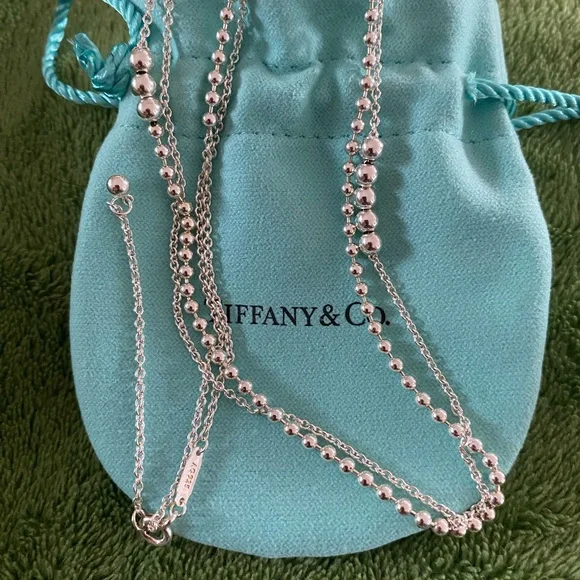NWOT Tiffany & Co Mixed Bead Adjustable 28" - 30" Necklace & Heart Pendant 925 - Picture 2 of 12